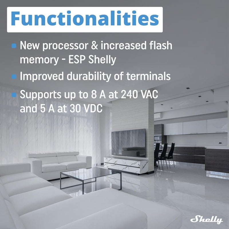 Shelly 1 Mini Gen3 | WiFi Smart Switch Relay 1 Channel 8A | Home Automation | Bluetooth Gateway | Compatible with Alexa & Google Home | iOS Android App | No Hub Required | Dry Contacts - Image 4